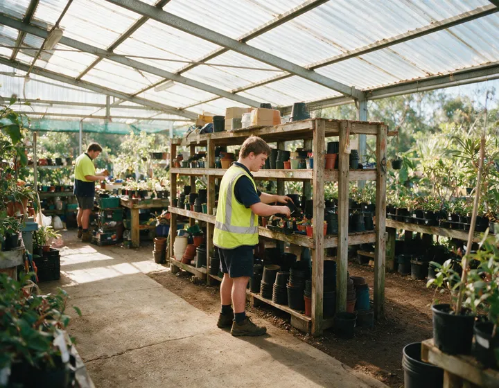 A young man in a hi-vis vest stocking shelves confidently at his workplace.