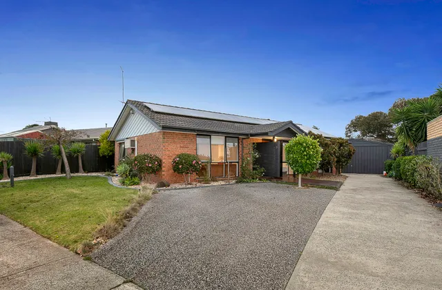 3 Phelan Drive from the street — a single-storey brick home with a tiled roof, solar panels, established front garden and a wide driveway.
